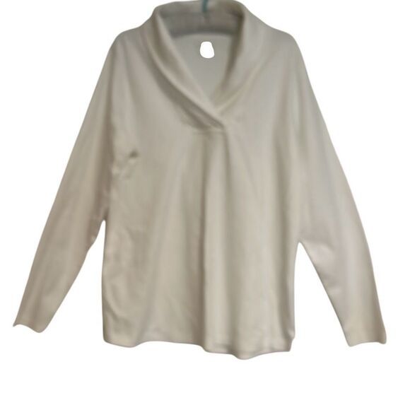 L.L. Bean White Cotton Long Sleeve Pullover Shawl Collar Top Ladies Size XL - Picture 1 of 9